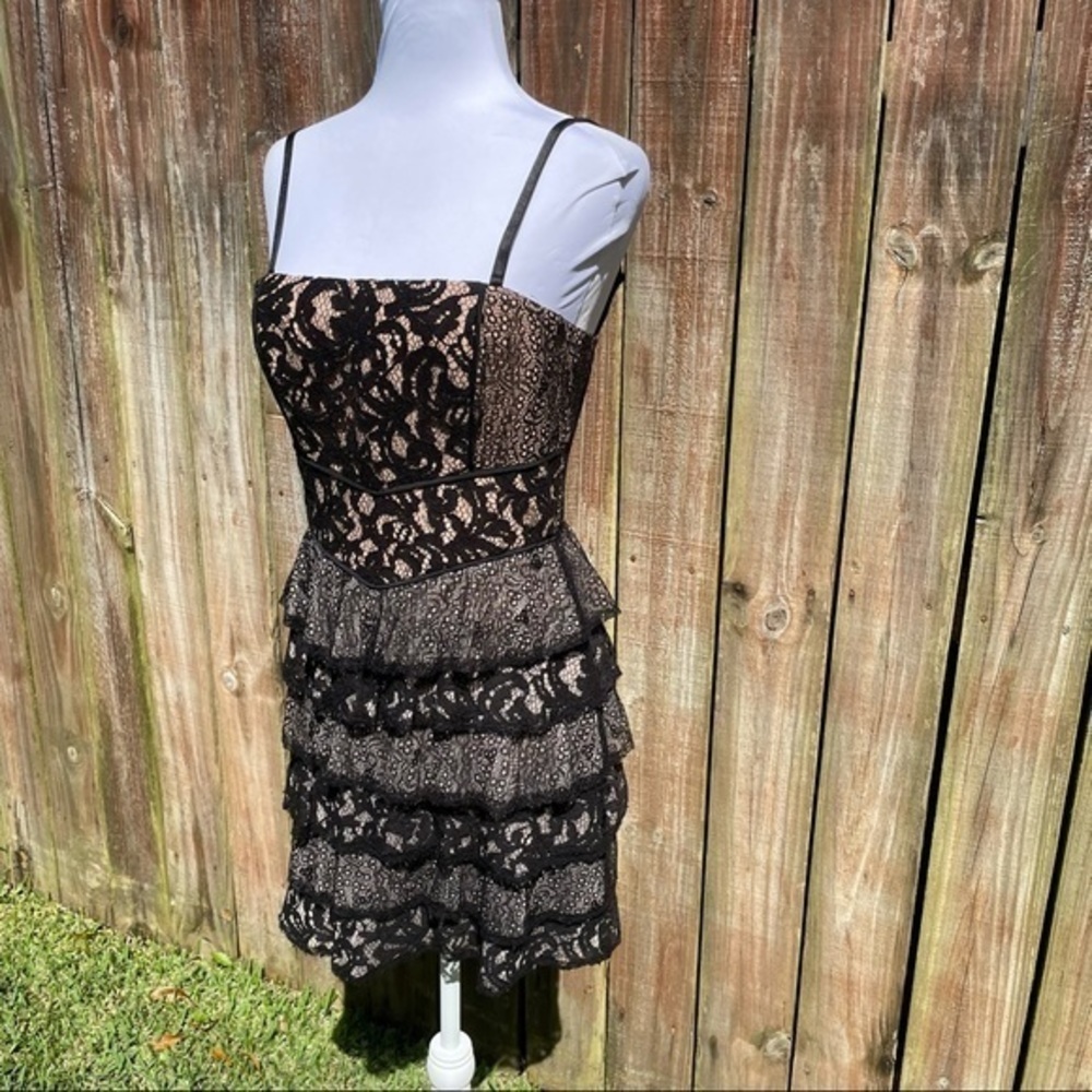 BCBGMAXAZRIA Black Nude Lace Tiered Skirt Ellie Dress 8 - Picture 6 of 16
